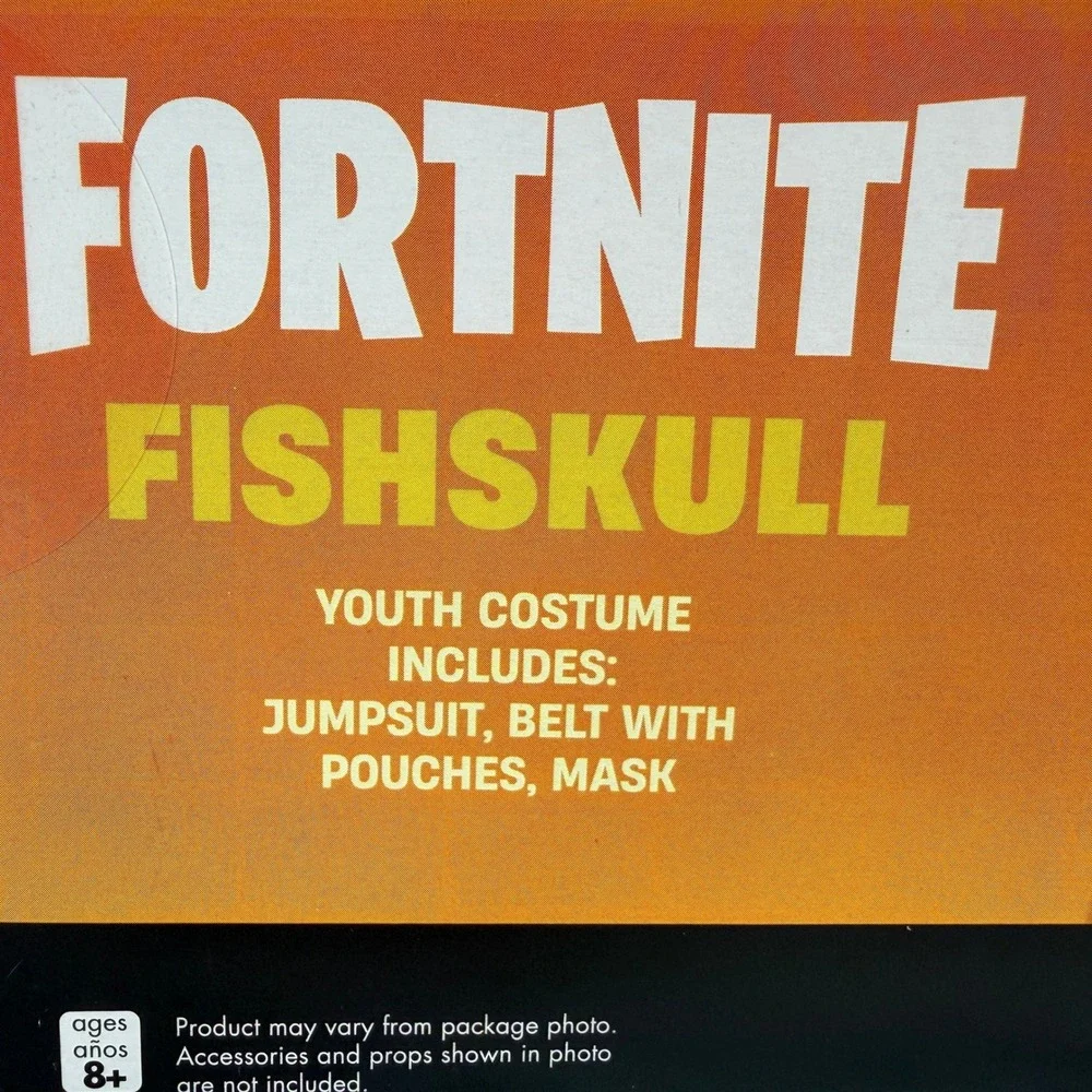 Fortnite Fishskull Youth Costume 3 Piece Set Size Medium 8-10 NIB New